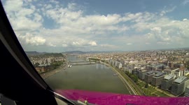 Pilot's view of Wizz Air's low pass over the Danube