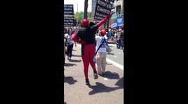 DeadPool does running Man! Comic-Con Must See!