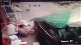 Pedestrians narrowly avoid being hit by car