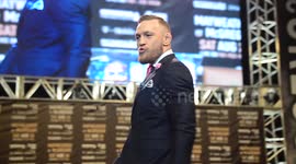 Boxer Floyd Mayweather and UFC fighter Conor McGregor hold a press event at The Staples Center in Los Angeles, Ca