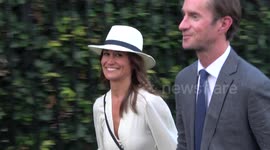 Pippa Middleton and husband James Matthews smile as they leave Wimbledon