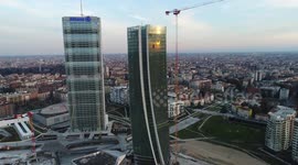Citylife / Zaha Hadid / Generali Skyscraper 4k drone footage. Milan, Italy