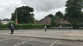 Pensioners play football in Leicestershire carpark