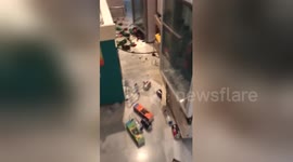 Aftermath of earthquake in Kos taverna