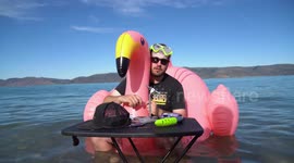 HE CAUGHT A FISH ON AN INFLATABLE FLAMINGO!!