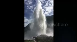 Burst pipe shoots water more than 100 metres into the air