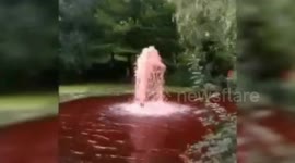 Chinese fountain turns blood-red