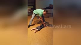 Dad makes fidget spinner with toddler