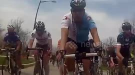 Cyclist loses control in a race and crashes