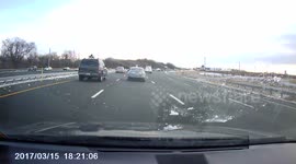 Ice Chunk Flies off Truck into Windshield Caught on Dash Cam