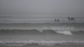 Heavy Rainfall At Benone Beach - Swimmers In Heavy Rain