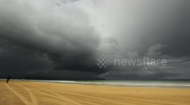 Time Lapse Of Storm Clouds Over Beach
