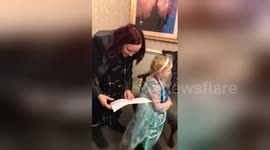 Newsflare Edit - Frozen Elsa & Anna meet and greet wish to a 4 year old MAKE-A-WISH girl at Disneyland Paris 2016