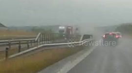 Accident, Truck hits median barrier then hits another truck - E6 Sweden