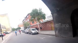 Silly cyclists - cycling on the wrong side of the road playing 'chicken'