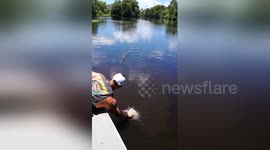 Newsflare Edit - Mississippi tour guide kisses wild alligator