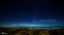 Aurora Australis filmed above skies of New Zealand