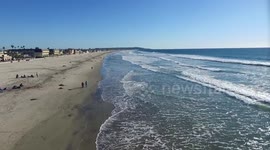 Santa Monica Beach View by Drone Los Angeles