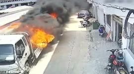Brave man drives burning lorry away from buildings