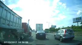 Truck spins car in slow motion