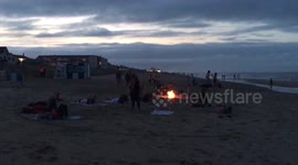 Beach Yoga Workout at Dusk with Bonfire