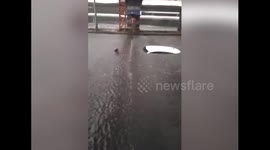 Man plunges into floodwaters to rescue his car