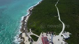 Flying my drone over the southern most point of Cozumel, Mexico