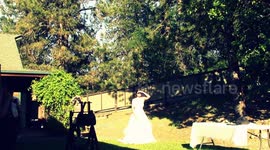US bride launches bouquet with CATAPULT