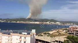 Forest fire burns on Ibiza