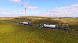 Drone footage shows how wind turbines are transported