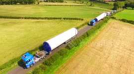 Drone Captures Three Trucks Carrying Wind Turbines
