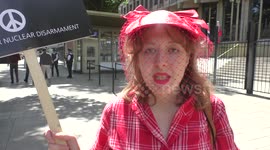 American Tamsin Parker protest to Stop Trump's nuclear war