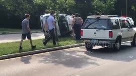 Car accident/vehicle on its side