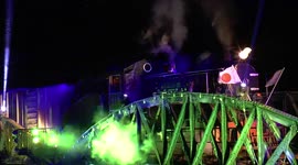 Steam train crossing the River Kwai