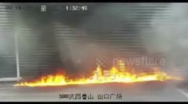 Bus catches fire on road in China