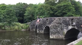 Funny fail: backflip jump from bridge in Wales goes horribly wrong
