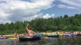 Riding a Floating Bull on the Saco River in Maine