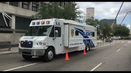 New Orleans Police Car Van during removal of confederate Robert E Lee Statue