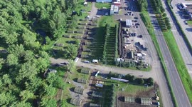 Aerial footage of camp with tents set up by Canadian Army to welcome USA migrants
