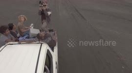 Close call for drone above erupting volcano