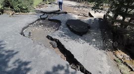 Storm Damage To Road After Historic N. Ireland Floods