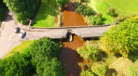 Drone View Of Flood Damaged Bridge In N. Ireland