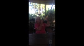 Granny does beer bong
