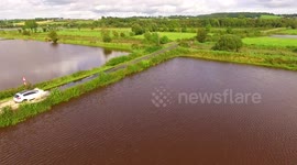 Drone footage shows flooded roads over Northern Ireland