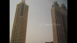 United Arab Emirates. UAE. Dubai. Trade Center. Rascacielos desde el metro. 2016