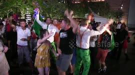 Boxing fans watching the Money Fight outside the T-Mobile Arena in Las Vegas