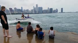 Jet ski splashes children