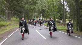 Lonach Highlanders 2017 march through Strathdon in the Scottish highlands
