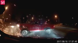 Pick up truck driver loses control and hits central barrier on highway