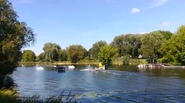 Watch What happens when a pro and a newbie wakeboard together